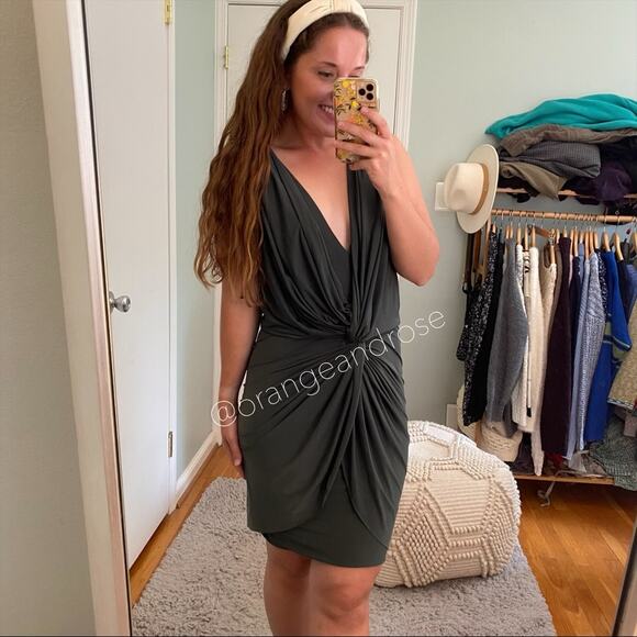 NEW MISA Los Angeles Sexy Green Ruched Bodycon Mini Dress Medium - Picture 2 of 11